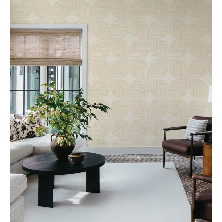 Papel pintado moderno de curvas minimalistas color ocre - Arvid Arch 683911