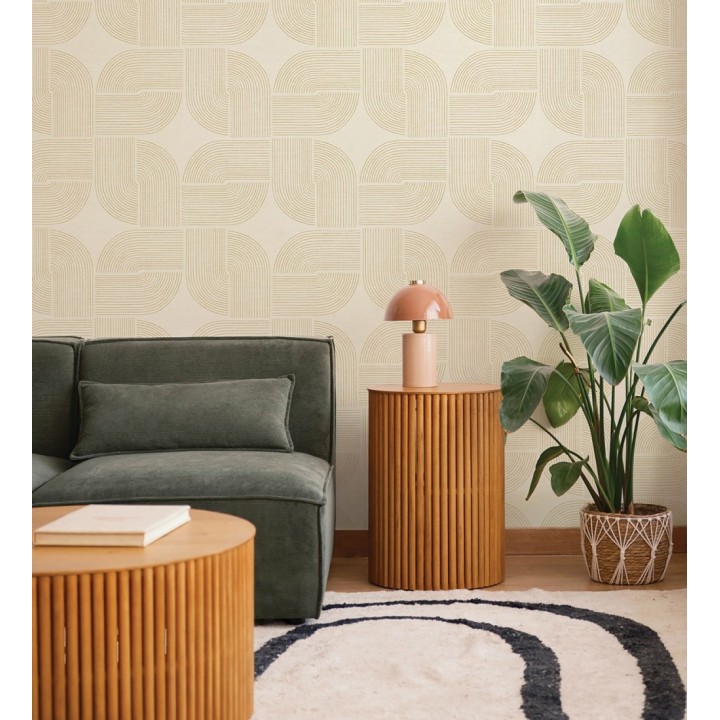 Papel pintado moderno de curvas minimalistas color ocre - Arvid Arch 683911