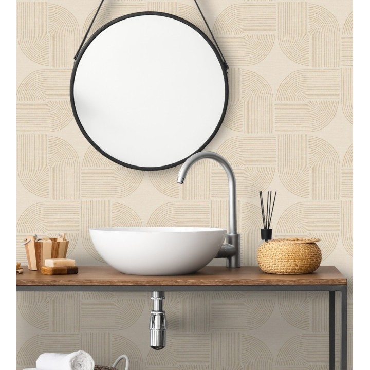 Papel pintado moderno de curvas minimalistas color ocre - Arvid Arch 683911