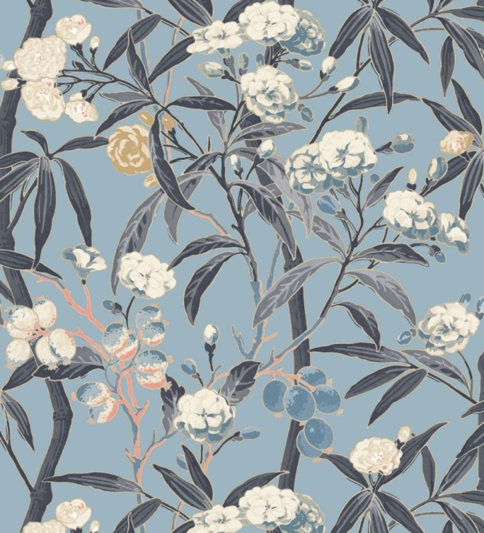 Papel pintado de hojas con flores y frutos - Kendra Bloom 126391