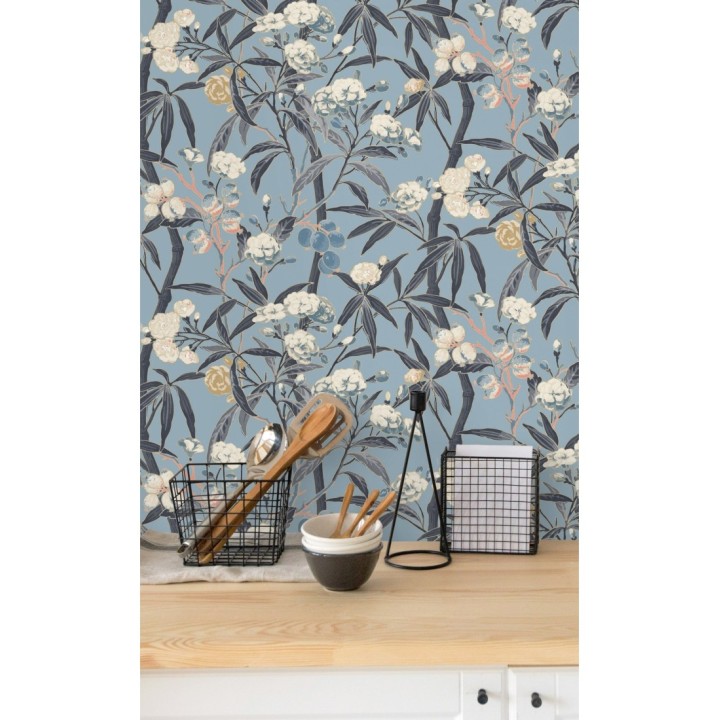 Papel pintado de hojas con flores y frutos - Kendra Bloom 126391