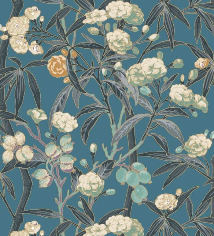 Papel pintado de hojas con flores y frutos - Kendra Bloom 126392