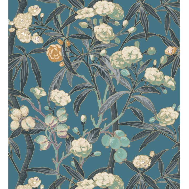 Papel pintado de hojas con flores y frutos - Kendra Bloom 126392