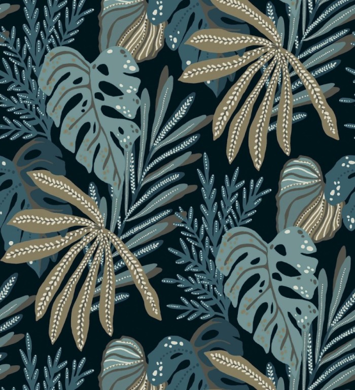 Papel pintado selva nocturna color turquesa - Samba Ethnic 683920