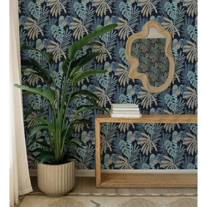 Papel pintado selva nocturna color turquesa - Samba Ethnic 683920