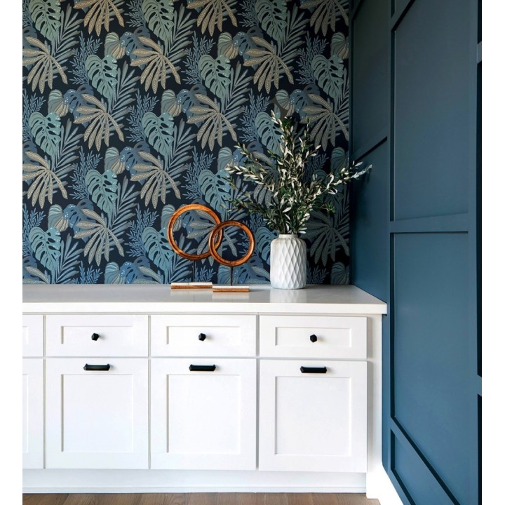 Papel pintado selva nocturna color turquesa - Samba Ethnic 683920
