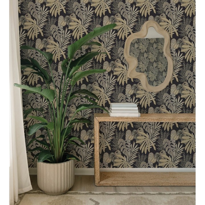 Papel pintado selva nocturna color marrón topo - Samba Ethnic 683921