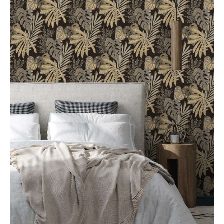 Papel pintado selva nocturna color marrón topo - Samba Ethnic 683921