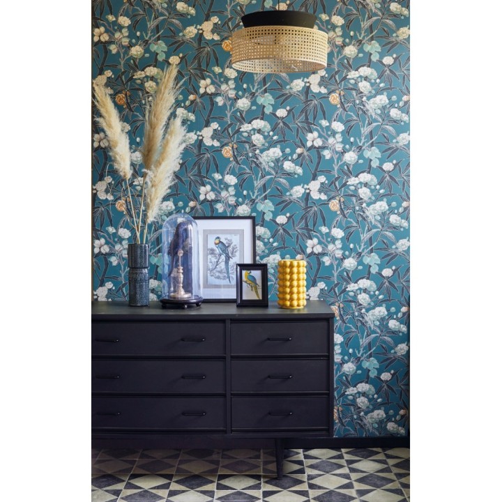 Papel pintado de hojas con flores y frutos - Kendra Bloom 126392