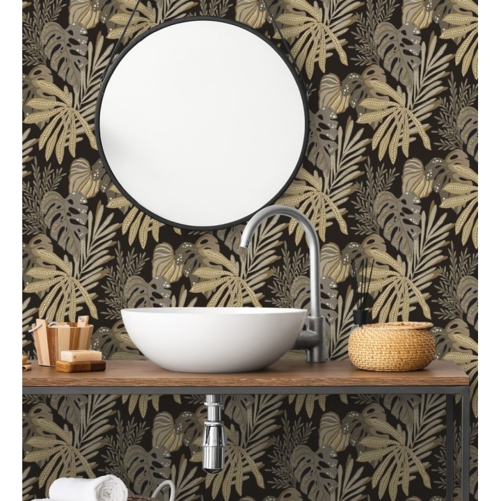 Papel pintado selva nocturna color marrón topo - Samba Ethnic 683921