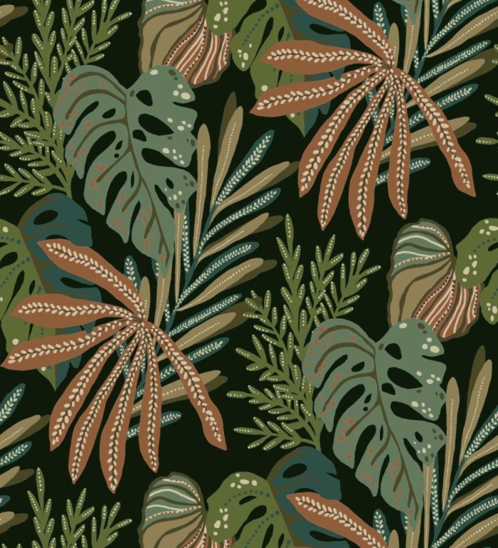 Papel pintado selva nocturna color verde salvia - Samba Ethnic 683922