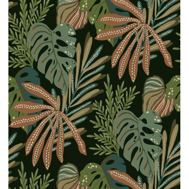 Papel pintado selva nocturna color verde salvia - Samba Ethnic 683922