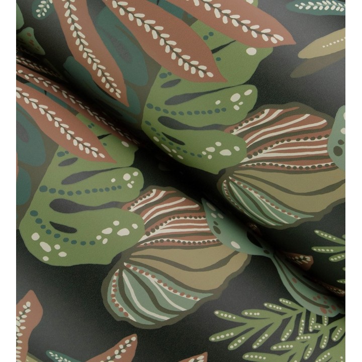 Papel pintado selva nocturna color verde salvia - Samba Ethnic 683922