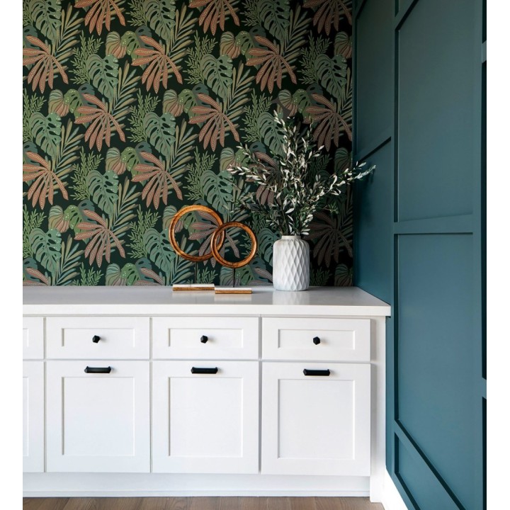 Papel pintado selva nocturna color verde salvia - Samba Ethnic 683922