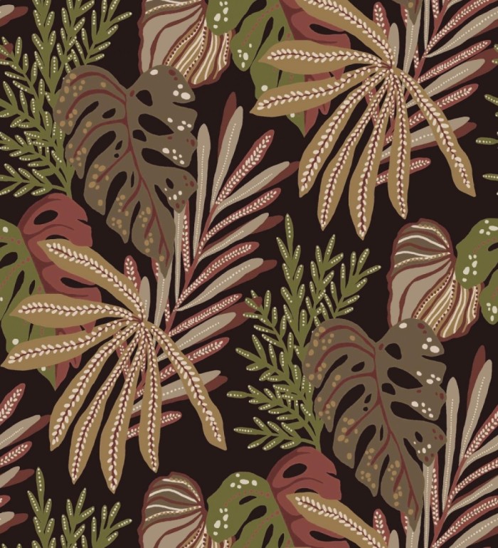 Papel pintado selva nocturna color rojo amarronado - Samba Ethnic 683923