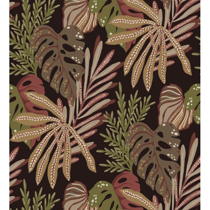 Papel pintado selva nocturna color rojo amarronado - Samba Ethnic 683923