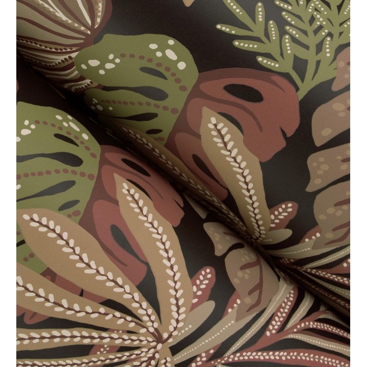 Papel pintado selva nocturna color rojo amarronado - Samba Ethnic 683923