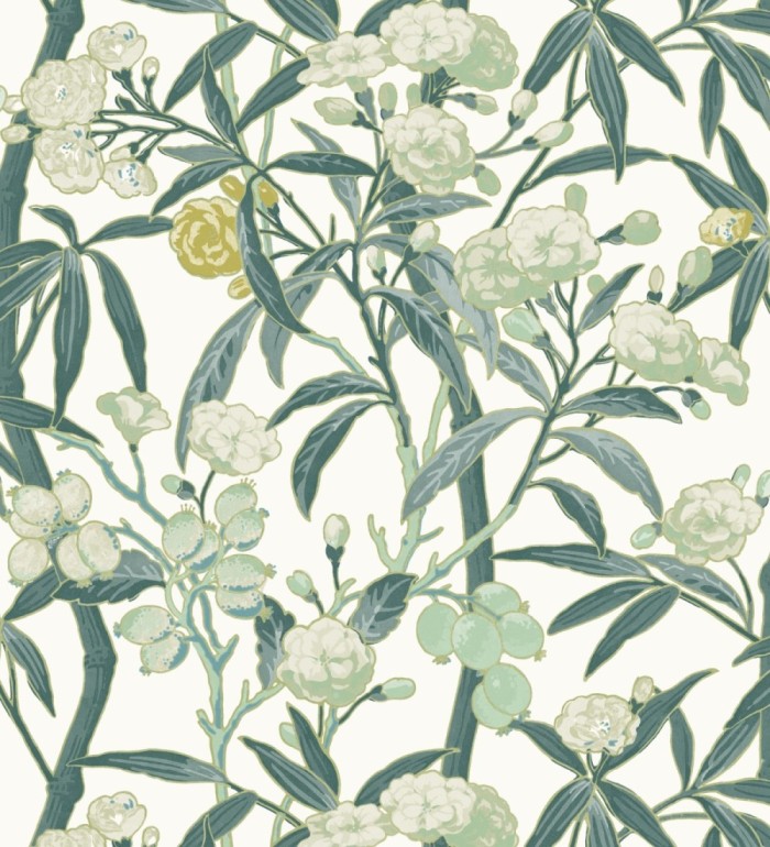 Papel pintado de hojas con flores y frutos - Kendra Bloom 126393