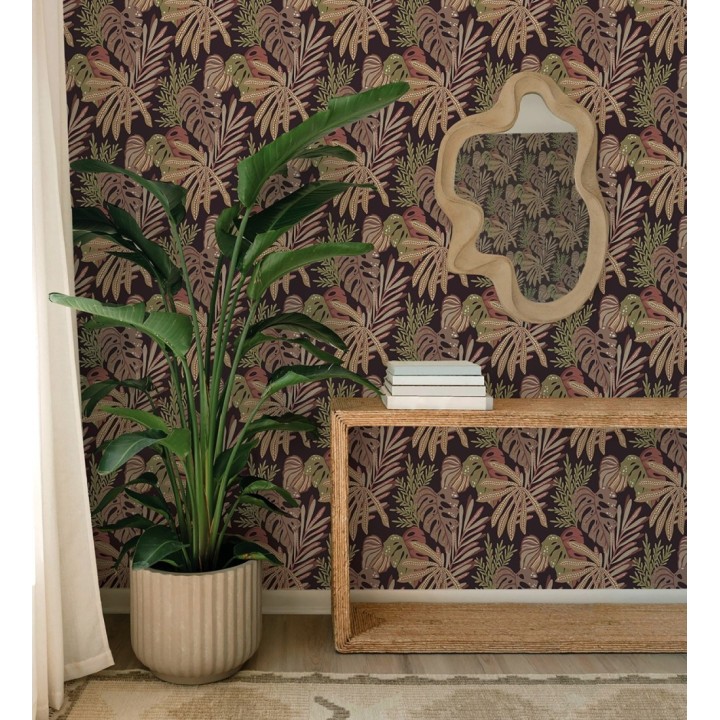 Papel pintado selva nocturna color rojo amarronado - Samba Ethnic 683923