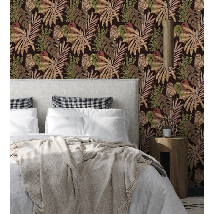 Papel pintado selva nocturna color rojo amarronado - Samba Ethnic 683923