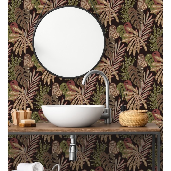 Papel pintado selva nocturna color rojo amarronado - Samba Ethnic 683923