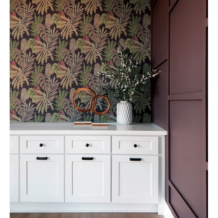 Papel pintado selva nocturna color rojo amarronado - Samba Ethnic 683923