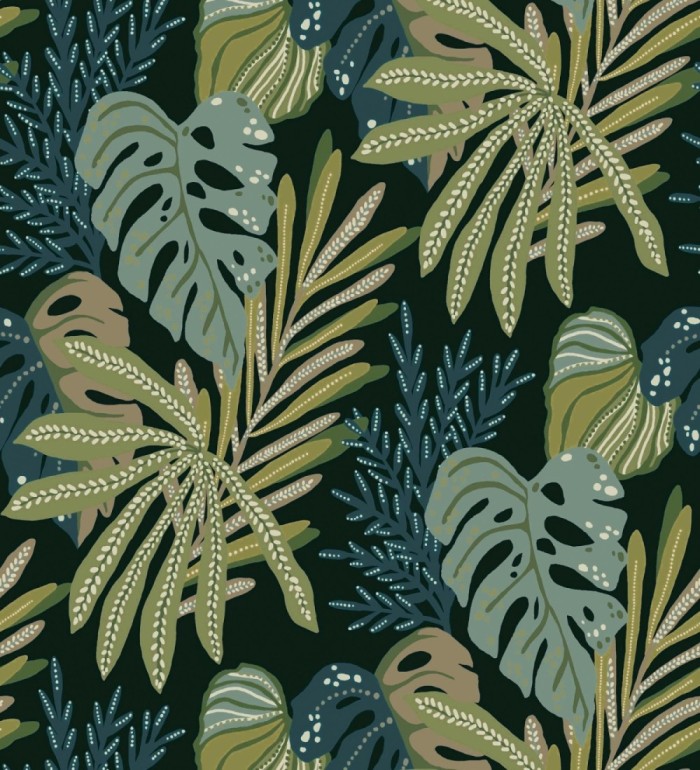 Papel pintado selva nocturna color verde espuma de mar - Samba Ethnic 683924