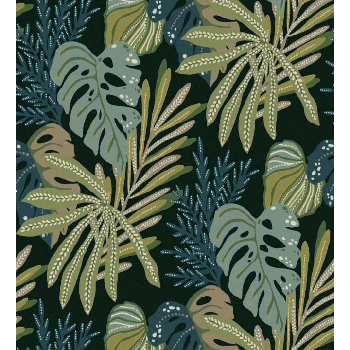 Papel pintado selva nocturna color verde espuma de mar - Samba Ethnic 683924
