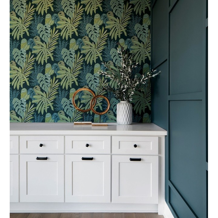 Papel pintado selva nocturna color verde espuma de mar - Samba Ethnic 683924