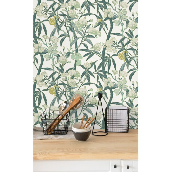 Papel pintado de hojas con flores y frutos - Kendra Bloom 126393