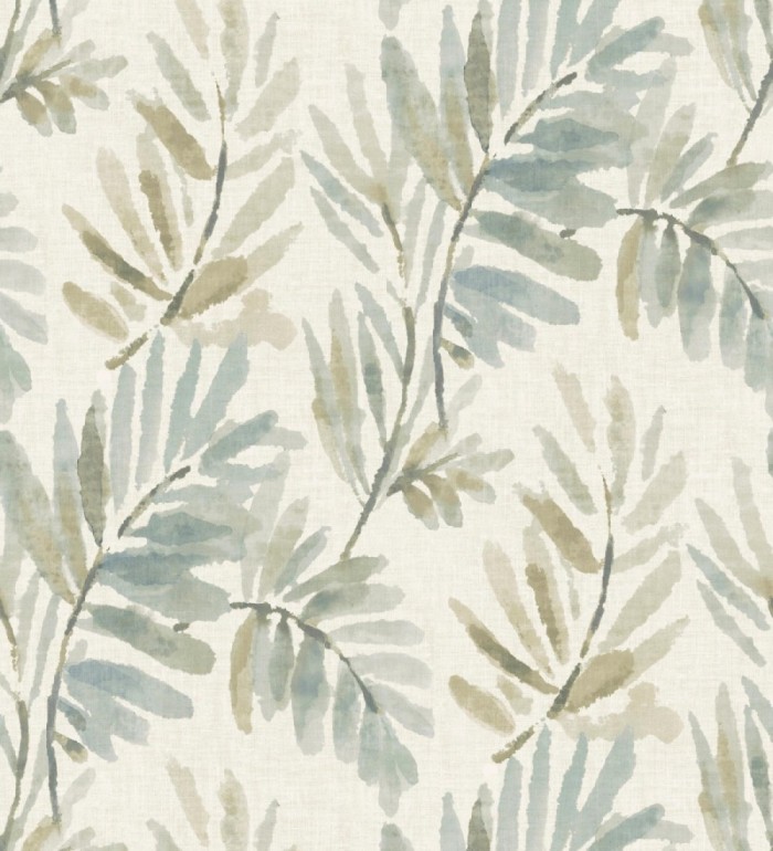 Papel pintado hojas difuminadas tonos marrones y azules fondo textil liso - Soren Light 683925