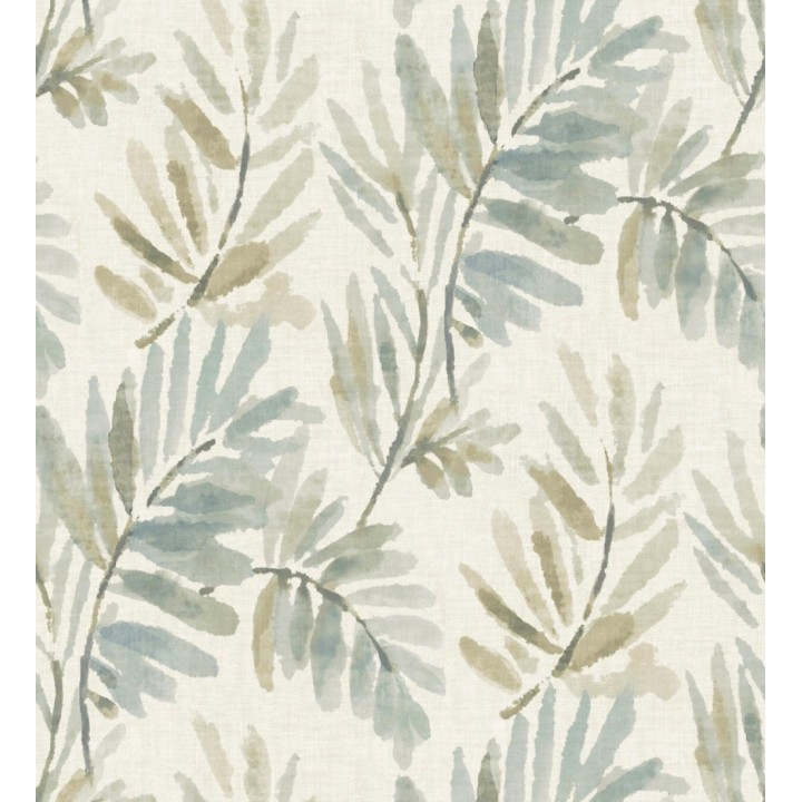 Papel pintado hojas difuminadas tonos marrones y azules fondo textil liso - Soren Light 683925