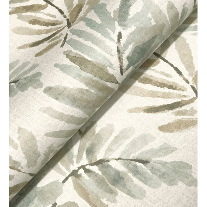 Papel pintado hojas difuminadas tonos marrones y azules fondo textil liso - Soren Light 683925