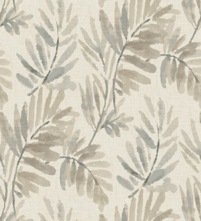 Papel pintado hojas difuminadas tonos grises y beige fondo textil liso - Soren Light 683926