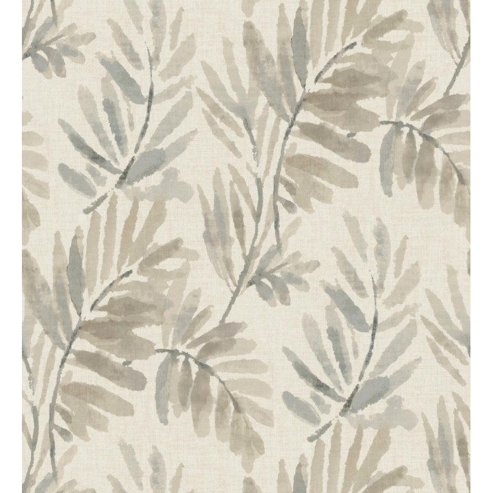 Papel pintado hojas difuminadas tonos grises y beige fondo textil liso - Soren Light 683926
