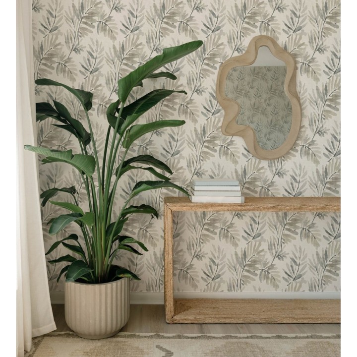 Papel pintado hojas difuminadas tonos grises y beige fondo textil liso - Soren Light 683926