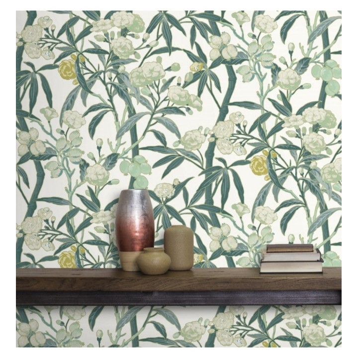 Papel pintado de hojas con flores y frutos - Kendra Bloom 126393