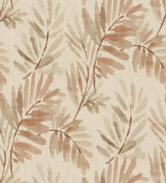 Papel pintado hojas difuminadas tonos tierra y beige fondo textil liso - Soren Light 683927