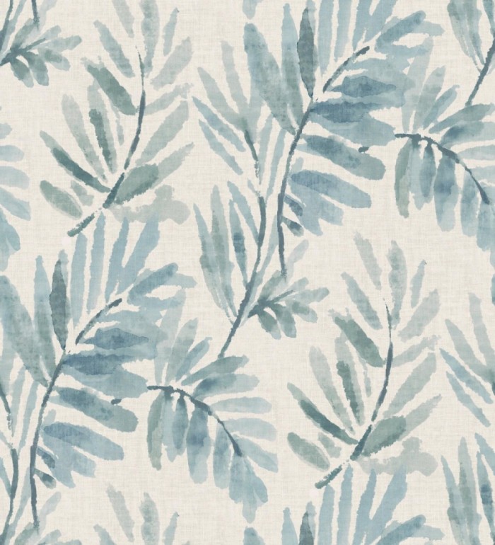 Papel pintado hojas difuminadas tonos azules fondo textil liso - Soren Light 683928