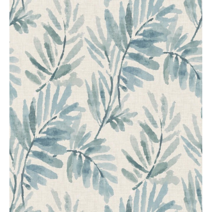 Papel pintado hojas difuminadas tonos azules fondo textil liso - Soren Light 683928