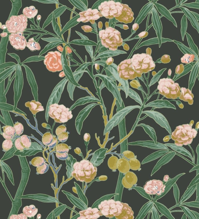 Papel pintado de hojas con flores y frutos - Kendra Bloom 126394