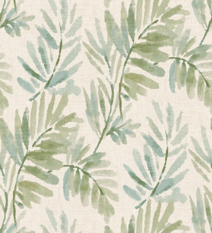 Papel pintado hojas difuminadas tonos verdes y azules fondo textil liso - Soren Light 683929