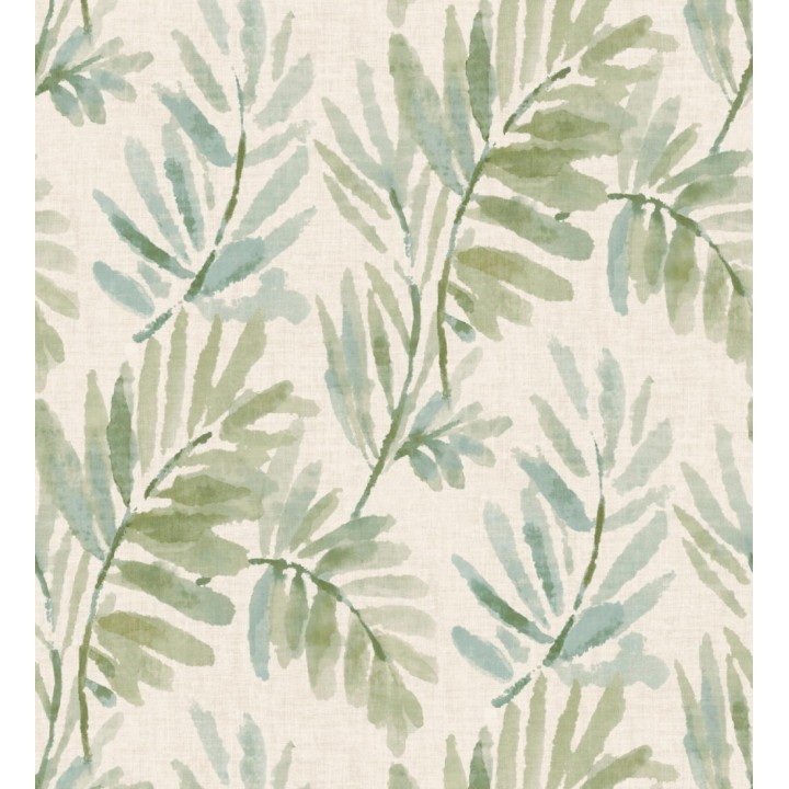 Papel pintado hojas difuminadas tonos verdes y azules fondo textil liso - Soren Light 683929