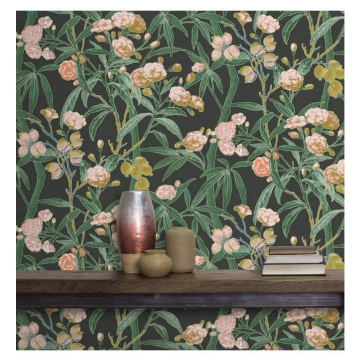 Papel pintado de hojas con flores y frutos - Kendra Bloom 126394