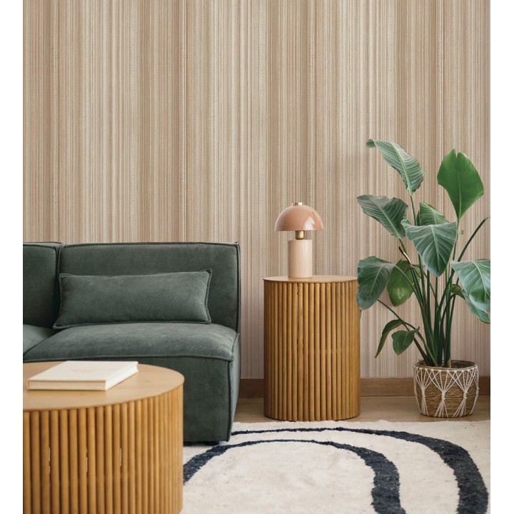 Papel pintado efecto lino rayas naturales tonos tierra - Amper Ribbed 683930