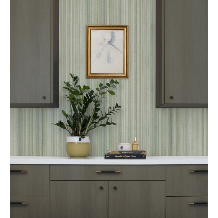 Papel pintado efecto lino rayas naturales tonos verdes - Amper Ribbed 683931