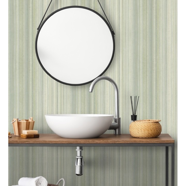 Papel pintado efecto lino rayas naturales tonos verdes - Amper Ribbed 683931