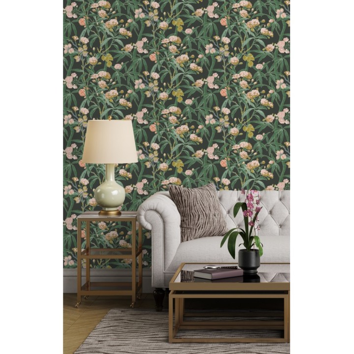 Papel pintado de hojas con flores y frutos - Kendra Bloom 126394