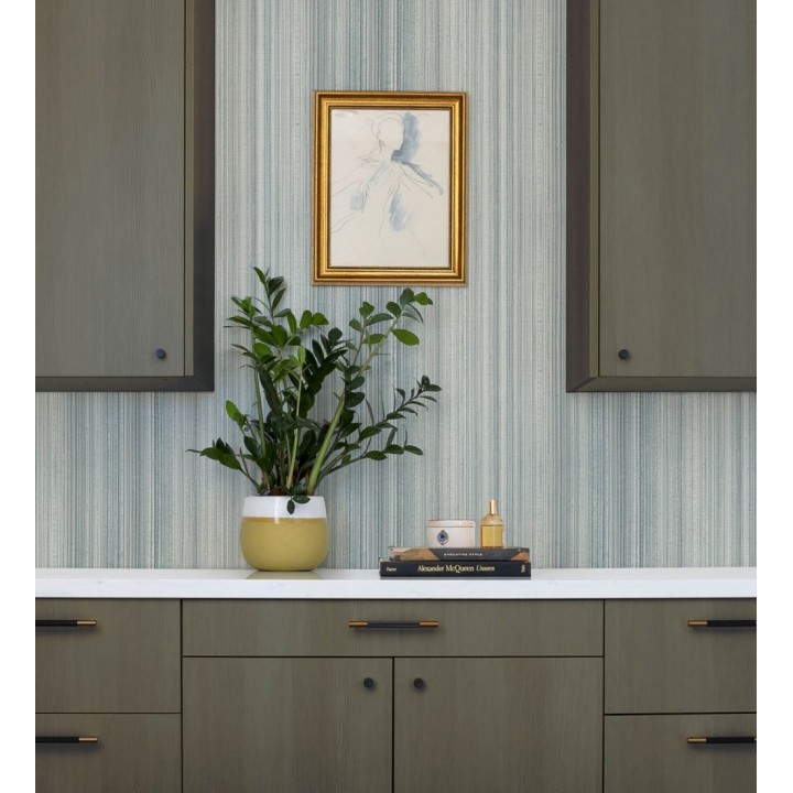 Papel pintado efecto lino rayas naturales tonos azules - Amper Ribbed 683933