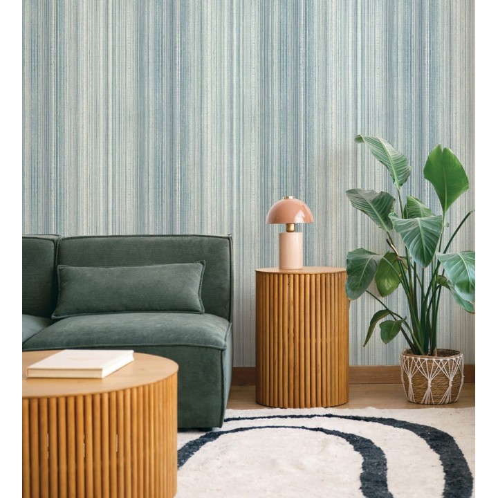 Papel pintado efecto lino rayas naturales tonos azules - Amper Ribbed 683933